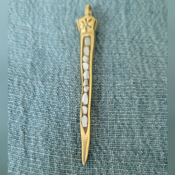 BRASS AND SHELL Inlay 3" Pendant - Picture 3 of 7